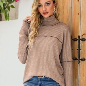 NEW Cupshe Mock Turtleneck Medium Taupe